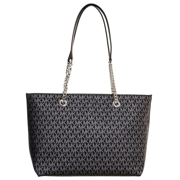 Authentic Michael Kors Jet Set Item Black/Silver Medium Front Zip Chain Tote :) - Picture 3 of 16